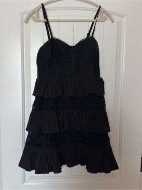 DO+BE Black Lace Tiered Ruffle Mini Dress